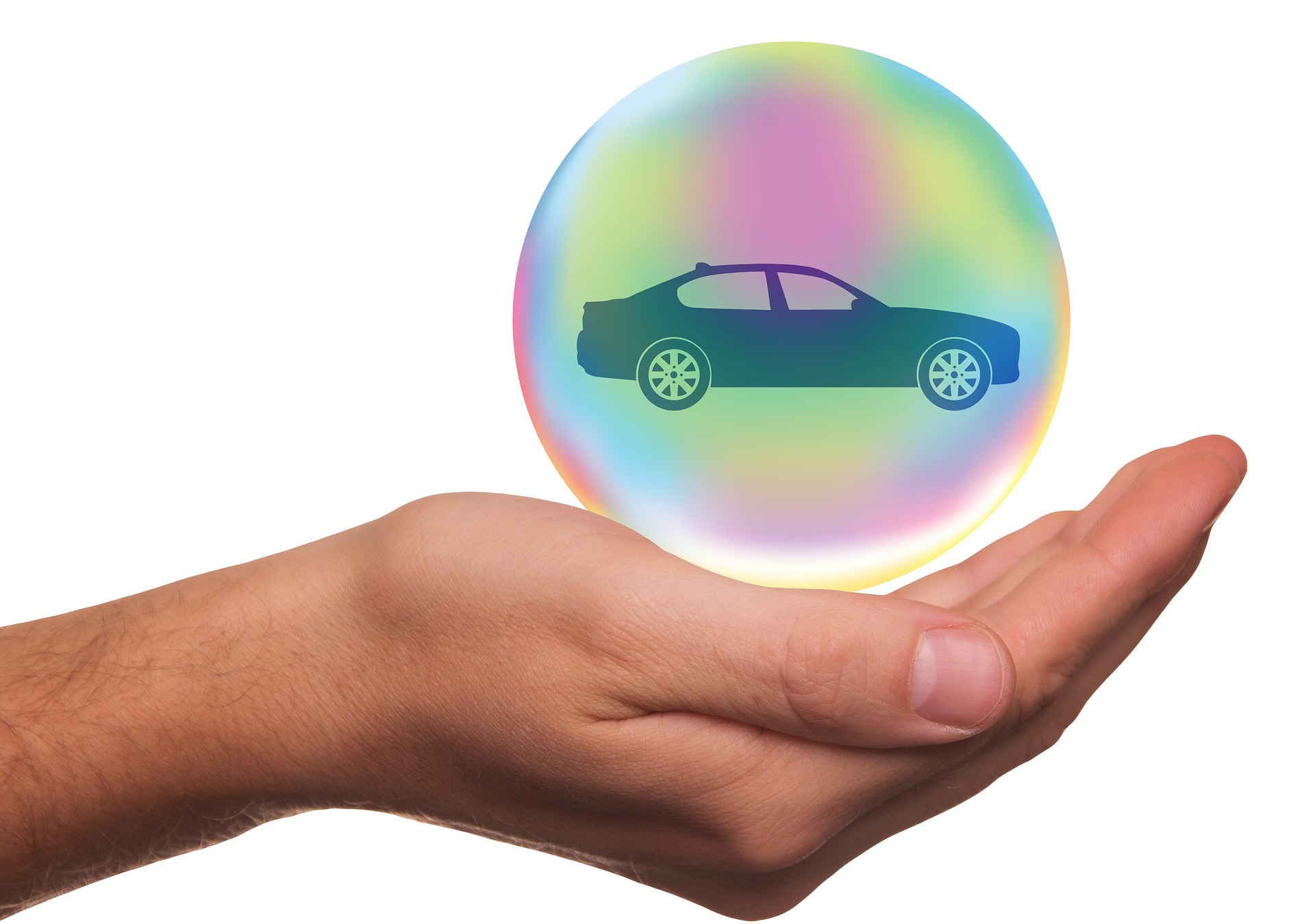 persona y burbuja protegiendo un auto