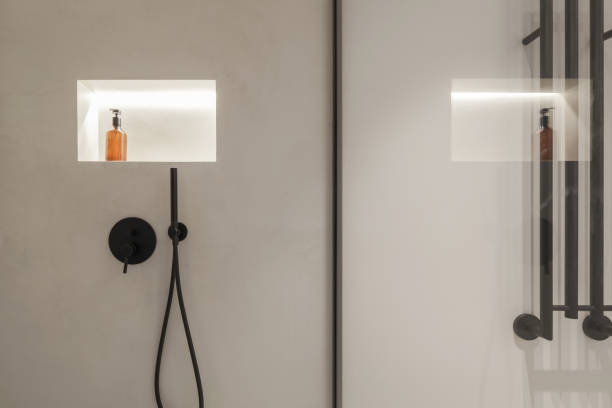 cancel de vidrio para baño con luz