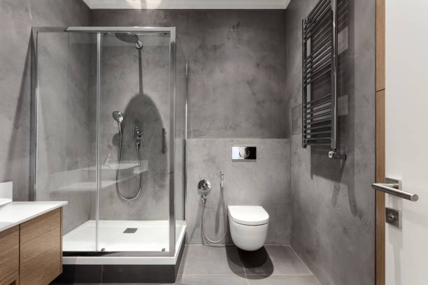 cancel de vidrio para baño y muebles flotantes