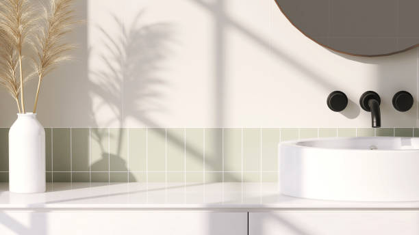 baño blanco con grifería negra