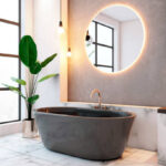 Baño moderno con puerta completa