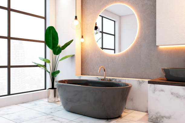 Baño moderno con puerta completa
