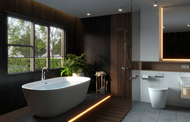baño contemporáneo con cancel de vidrio